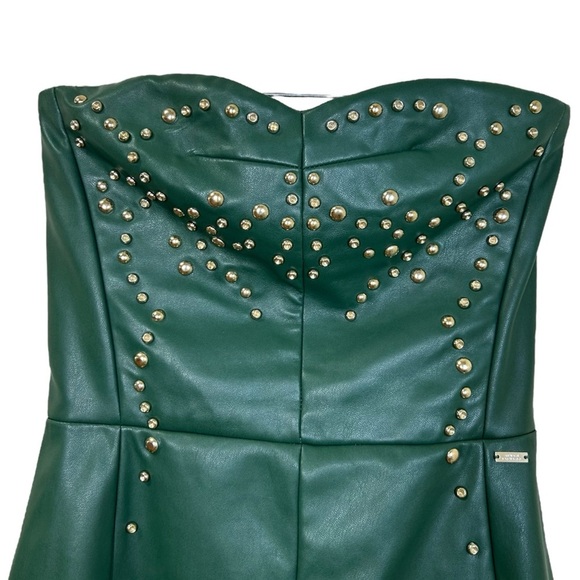 Armani Exchange - Women’s Strapless Dress, Studded Faux-Leather - Green, Size 0 - Picture 11 of 17